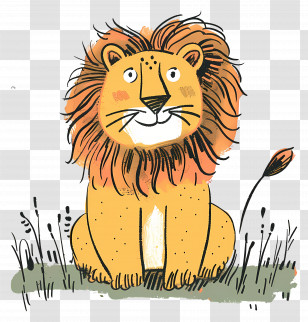 Cartoon Lion - Stylized Cartoon Lion On Grass Transparent PNG