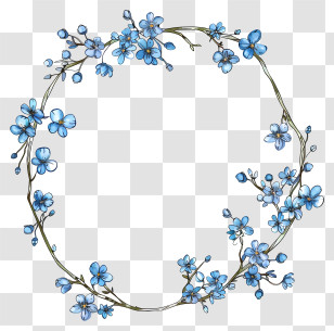 Flower Frame - Blue Floral Wreath Design Transparent PNG