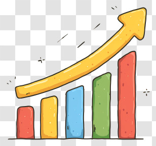 Graph With Raising Arrow - Colorful Bar Chart With Upward Arrow Transparent PNG