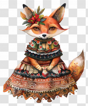 Fox - Fox In Colorful Dress Illustration Transparent PNG