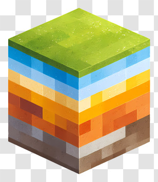 Minecraft Block - Layered Cube In Pixel Art Style Transparent PNG