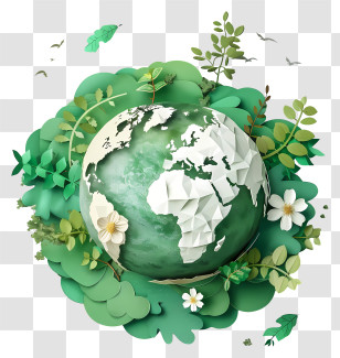 Earth Day - Green Earth Illustration With Foliage Transparent PNG