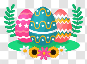 Easter Eggs - Colorful Decorated Easter Eggs With Floral Background Transparent PNG