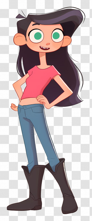 Beautiful Girl - Animated Girl In Red Shirt And Jeans Transparent PNG