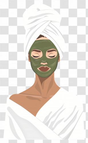 Spa Face Mask - Girl With Green Facial Mask In Spa Illustration Transparent PNG