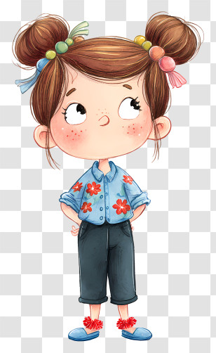 Cute Cartoon Girl - Cute Doodle Girl With Space Buns Transparent PNG