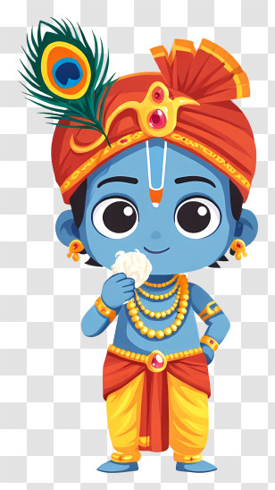 Krishna - Blue Cartoon Character With Peacock Feather Transparent PNG