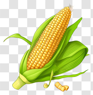 Corn On The Cob - Corn Cob Illustration With Green Husk Transparent PNG