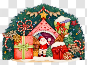 Santa Claus - Christmas Decorations With Santa And Gifts Transparent PNG