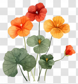 Nasturtium - Nasturtium Flowers With Colorful Petals Transparent PNG