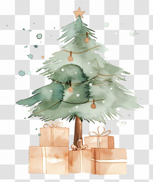 Watercolor Christmas Tree - Watercolor Artwork Of A Christmas Tree With Gifts Transparent PNG
