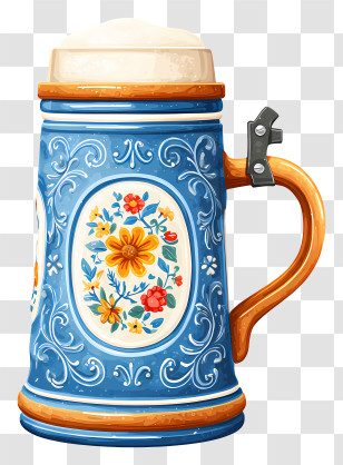 Oktoberfest Beer Stein - Decorative Beer Stein With Floral Patterns Transparent PNG