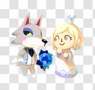 Animal Crossing - Wolf And Girl With Blue Flower In Cartoon Style Transparent PNG