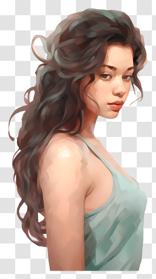 Painting - Woman With Long Hair In Green Top Transparent PNG
