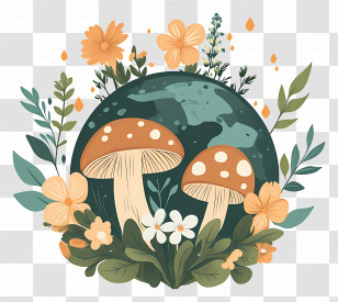 Ecology - Artistic Circle Of Mushrooms And Plants Transparent PNG