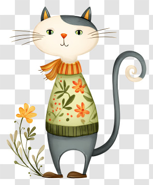 Watercolor Cat - Cute Cat With Sweater Illustration Transparent PNG
