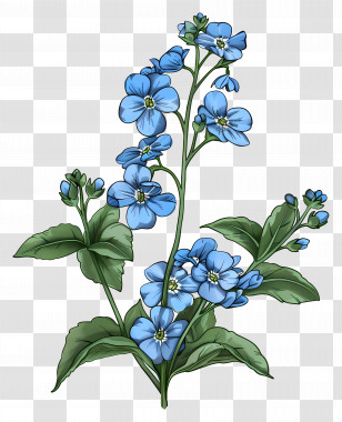 Small Flower - Blue Floral Illustration With Leaves Transparent PNG