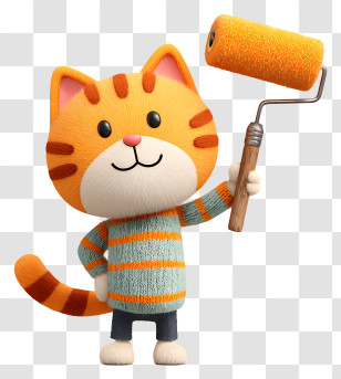 Cat Holding Paint Roller - Orange Cat With Paint Roller Transparent PNG
