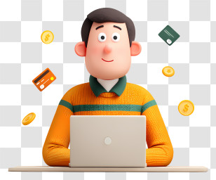 Shopping Via Laptop - Man Working At Laptop With Coins Transparent PNG