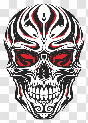 Tribal Skull - Intricate Skull Design With Red Accents Transparent PNG