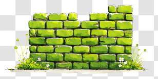 Mossy Brick Wall - Mossy Green Brick Wall With Nature Elements Transparent PNG