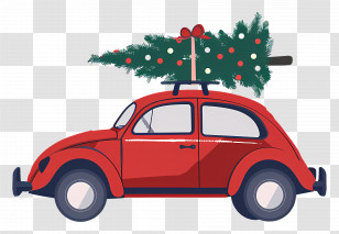 Christmas Tree On Car - Festive Car Carrying Christmas Tree Transparent PNG