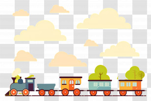 Cartoon Train - Cartoon Train With Trees And Clouds Transparent PNG