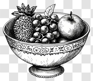 Hand Drawn Fruit Bowl - Vintage Bowl Of Fruits Illustration Transparent PNG