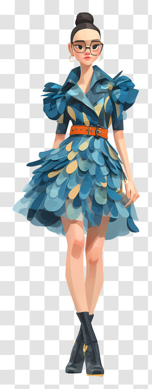 Fashion Model - Blue Dress Fashion Illustration Transparent PNG
