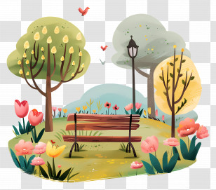 Greater Iqbal Park - Peaceful Park Illustration With Bench And Flowers Transparent PNG