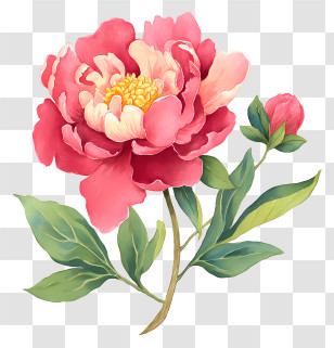 Watercolor Peony - Pink Flowers With Stems Transparent PNG