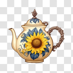 Teapot - Floral Sunflower Ceramic Teapot Transparent PNG