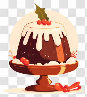 Christmas Pudding - Christmas Pudding With Holly Illustration Transparent PNG
