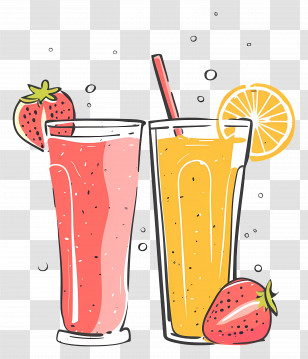 Smoothies - Refreshing Strawberry And Orange Juice Glasses Transparent PNG
