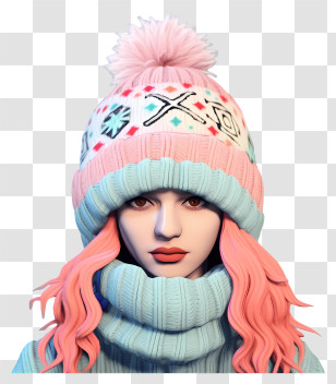 Digital Rendering - Girl In Winter Hat And Scarf Transparent PNG