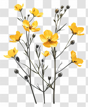 Yellow Flowers - Illustration Of Yellow Wildflowers Transparent PNG