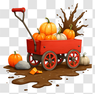 Pumpkin Wagon - Red Wagon Of Pumpkins Transparent PNG