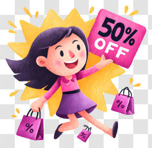 Discount Promotion Theme - Happy Girl 50% Off Sale Transparent PNG
