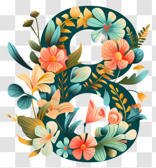 Number 8 - Artistic Floral Design For Number Eight Transparent PNG