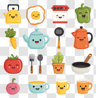 Kitchen Emoji - Cute Kitchen Utensils With Faces Transparent PNG