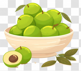 Amla Fruit - Illustration Of Green Apples In A Bowl Transparent PNG