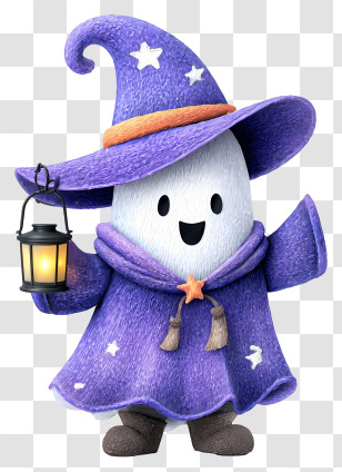 Cute Ghost In Witch Outfit - Happy Purple Wizard Ghost Transparent PNG