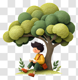 Sitting Under Tree - Boy Reading Under Tree Illustration Transparent PNG
