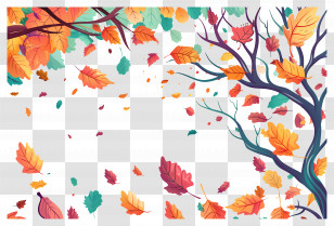 Autumn Background - Autumn Leaves Falling With Tree Branches Transparent PNG