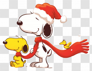 Snoopy Christmas - Cartoon Dog Wearing Santa Hat Transparent PNG