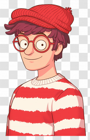 Waldo - Cartoon Man With Red Hat And Glasses Transparent PNG