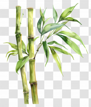Bamboo Plant Illustration - Green Bamboo Plant With Stems And Leaves Transparent PNG