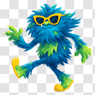 Playful Furry Monster - Fuzzy Blue Sunglasses Monster Transparent PNG