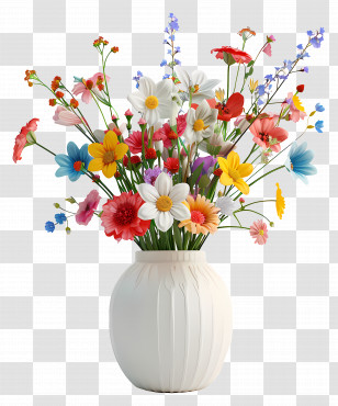 Flowers In Vase - Colorful Flower Bouquet Transparent PNG