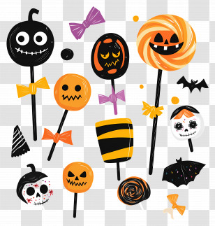 Halloween Candy - Halloween-Themed Lollipops And Decorations Transparent PNG
